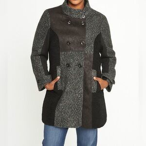 Kanna Multi texture Wool Blend Gray Black Dress Coat Button up Witchy Goth Sz 42